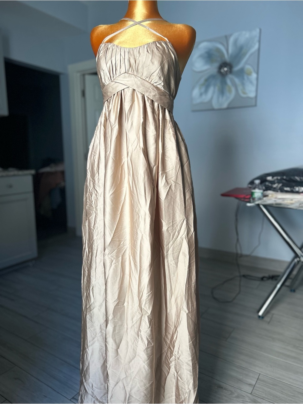 One-Shoulder Champagne Satin Empire Dress